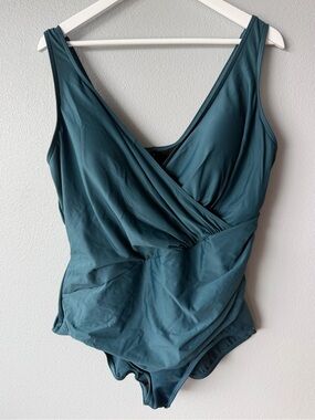 Miraclesuit teal blue Oceanus shapewear slimming one piece swimsuit Women’s 24W